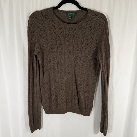 Lauren Ralph Lauren Blouse Womens Large Green Silk Cashmere Round Neck Long Sl - Picture 1 of 10